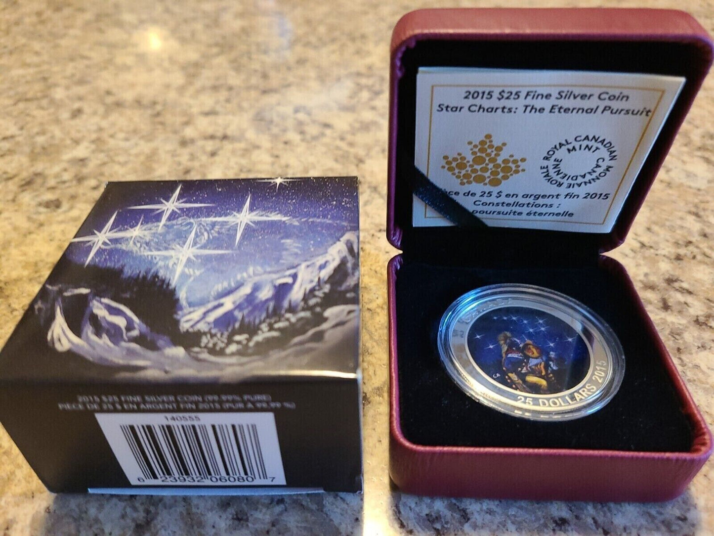 1 oz Silver Coin 2015 Canada $25 Star Charts - The Quest Glow in the Dark